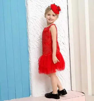 2017 new summer sleeveless lace dress girl small and medium-sized cotton Princess Dress HZ-1026