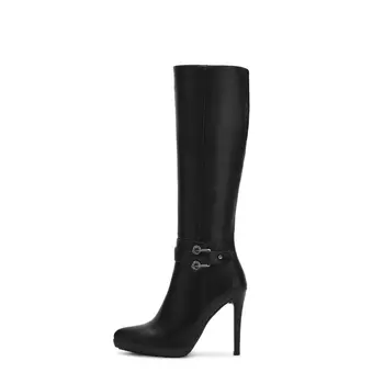 QUTAA 2017 Winter 2016 Knee High Boots PU leather Thin High Heel Pointed Toe Women Shoes Boots Black Sown Boots size 34-39