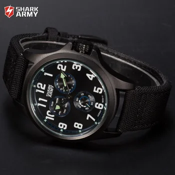 Shark Army Brand Relojes Black Blue Dial Auto Date Nylon Fabric Strap Men Wristwatches Military Clock Male Sport Watch / SAW130