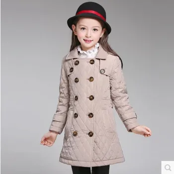 Toddler girl wadded jacket medium-long slim waist turn-down collar fashion winter design plaid dimond child thickening coat