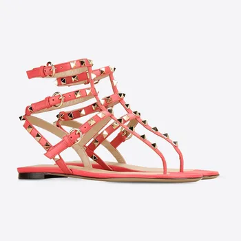 Sale 2017 Women Flat Studs Thong Sandals Gladiator Buckle Strap Block Heel Rivets Ladies Everyday Comfort Summer Shoes Plus Size