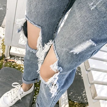 2017 summer skinny jeans women korean high waist jeans pant scratch worn jeans stretch pencil plus