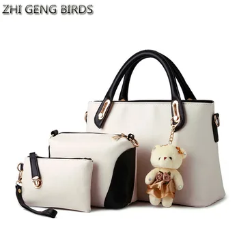 ZHI GENG BIRDS Women Handbag PU Leather Crossbody Shoulder Bag Female Leather Handbags Messenger Bags Lady Bear Tote Purse 3 set