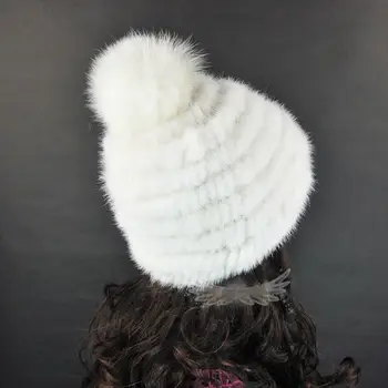 HM034 fashion winter hat knitted real mink fur many colors warm cap hot style white wholesales