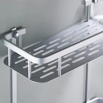 Two Layer Bathroom Rack Space Aluminum Towel Washing Shower Basket Bar Shelf