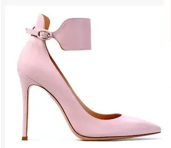 Pink Grey Blue Colors Women Pointed Toe Fashion Shoes Ankle Strap Well Matched Clothes Shoes Shallow 11 cm High Heel Pumps