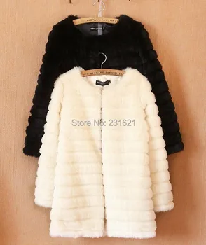 Autumn and winter women's long Faux Fur coat rabbit fur thick warm overcoat outerwear black tb
