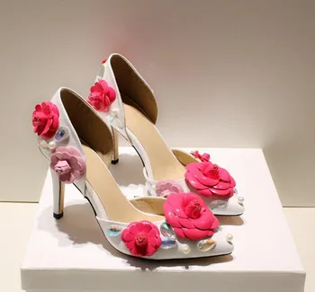 Exquisite Flowers Crystal Decorated High Heels Women Single Shoes Wedding Dress Shoes Spring Autumn Female Sandals Sexy Pumps