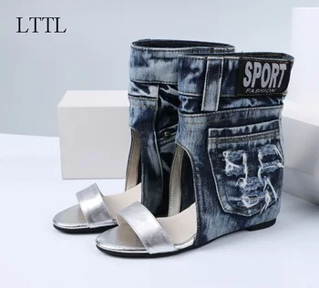 Fashion Spring/Summer Sandal Ankle Boots Women Round Toe Rover Casual SlipOn Flat with No Heels Denim Zapatos Mujer