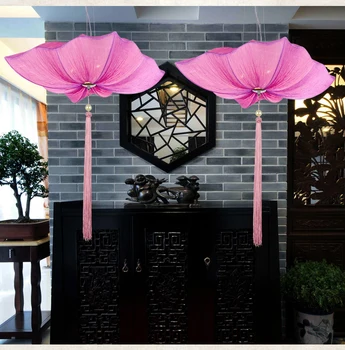 A1 modern Chinese style cloth art square lotus leaf pendant light creative teahouse Restaurant Hotel Southeast Asia retro lamp