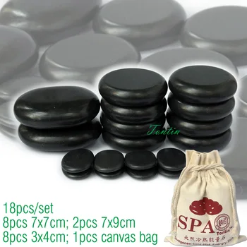 New! TONTIN 18pcs/set Hot massage energy body stone set Salon SPA with bag CE and ROHS 8pcs (7x7)+2pcs(7x9)+8