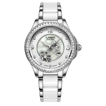 LOREO Luxury Women'S Bracelet Watch Leather Rhinestone Mechanical Wristwatches Dress Watches Relogio Feminino Cancer'S Watch K53