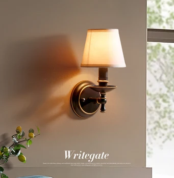 Europe Modern Style Bedside Gold Iron Alloy LED E27 Wall Sconces Lamp Indoor Lighting with White Cloth Shade For Bedroom Decor