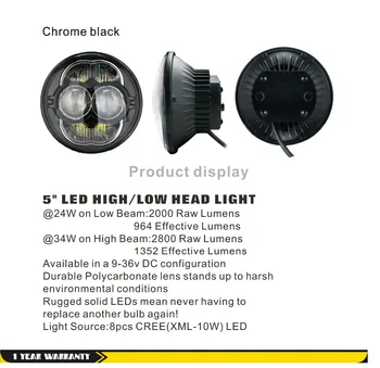 SLDX 5'' 34w Round Led Headlight Bulbs Sealed Beam High/Low Beam Black for Jeep CJ Jeep Wrangler Range Rover Defender IP68