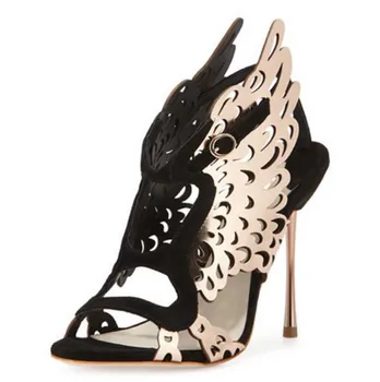 Sapato Feminino Black Gold Wings Sandals Summer Evangeline Rose Gold Peep Toe Cut-out Gladiator Boots For Woman