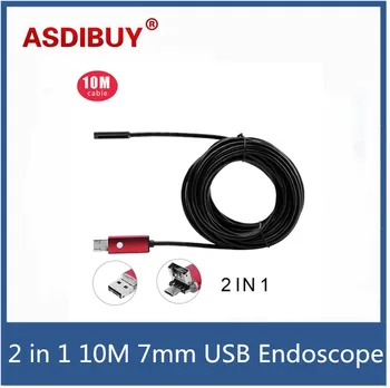10M 7mm 2 in 1 Mini USB Endoscope Borescope 6 LEDS waterproof Inspection Camera for Android Phones and PC