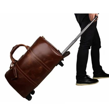New Men's Genuine Leather Travel Bag Vintage Cow Leather Luggage Bag Handbag Large Capacity Trolley Luggage Bag