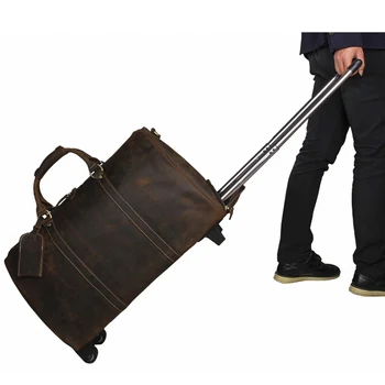 New Men's Genuine Leather Travel Bag Vintage Cow Leather Luggage Bag Handbag Large Capacity Trolley Luggage Bag