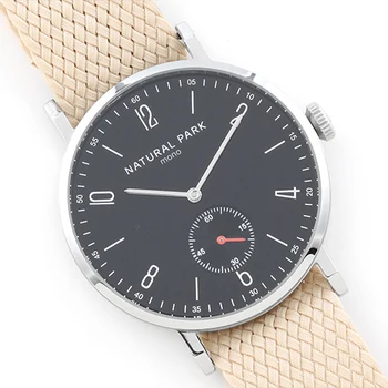 Men Dress Casual Watches with Black Dial and Beige Nylon Watch Bands Mens Fashion Quartz Wristwatches Simple Clock