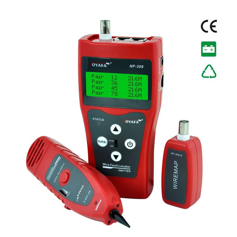 Unique Network monitoring cable tester LCD NF-308 Wire Fault Locator LAN Network Coacial BNC USB RJ45 RJ11 red color