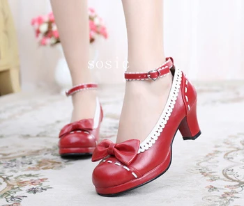 Butterfly Heels For Women Comfortable Wear 2017 Ankle-buckle Square Heel Cos Lolita Shoes