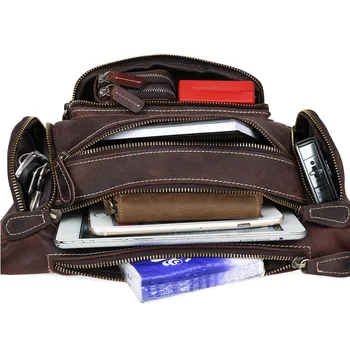 Tiding Crazy Horse Leather Waist fanny Pack Men Large Capacity Cycler Military Bag 3146