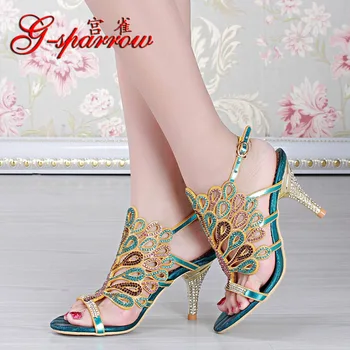New Fashion Summer Cashmere Stiletto Heel Thick with Dress Crystal Sandals Wedding Party Evening High Heeled Shoes for Ladies