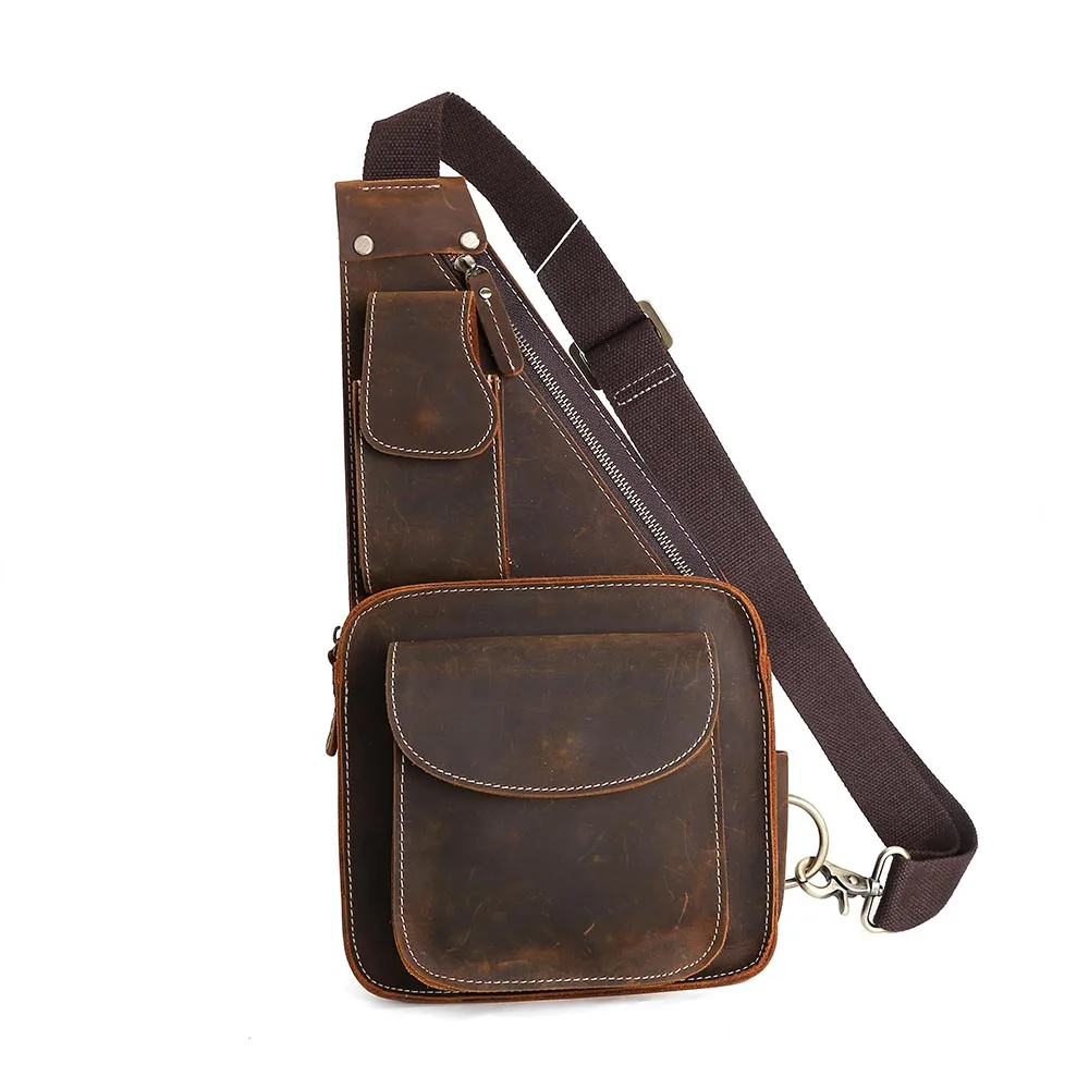 TIDING Vintage Style Leather Men Sling Purse Cross body Small Bag 80515