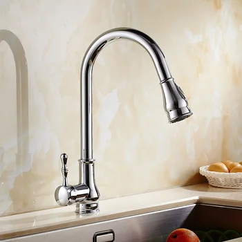 Hot Retail Chrome Kitchen Faucet Pull Out&Down Rotatable Spray Brass Hot&Cold Water Mixer Taps Kitchen Accessories