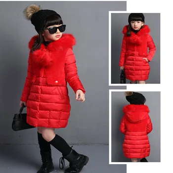 Down Jacket For Girl Real Fur Down Coat Long Cotton Hooded -30 Degree Jackets Fashion Women Girl 2016 Fashion Girls Winter Coat
