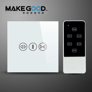 Makegood Smart Electric Touch Curtain Galss Panel EU Remote Control Wall Switch With LED indicator For less than 1000W