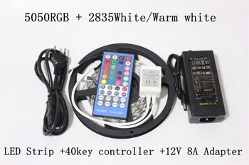 Led Strip Light RGBW Double Row 5050 RGB+2835 White/Warm White Flexible Lights 120leds+40key IR Controller+DC12V 8A Power supply