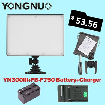 YONGNUO YN300 YN-300 Air LED Camera Video Light 3200K-5500K with NP-F750 Decoded Battery + Charger for Canon Nikon & Camcorder