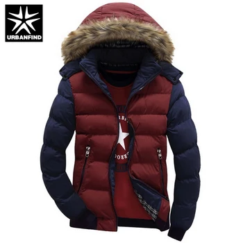 URBANFIND Contrast Color Hooded Design Men Parka Size M-3XL Casual & Fit Men's Winter Jacket Stand Collar Thick Man Jacket