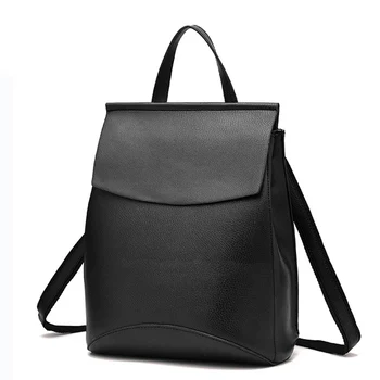Fashion Black Leather Backpack Women Brand Quality Backpacks Teenage Girls Casual School Bag Rucksack mochila Silver XA216H