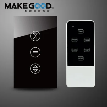 Makegood US Galss Panel Electric Touch Curtain Wall Switch with Backlight indicator+Remote Control For Less than 1000W