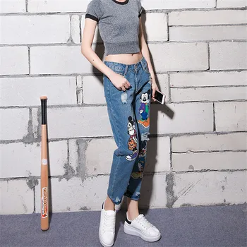 YONO New Fashion Women Jeans Skinny High Waist Cartoon Denim Pants Capris Harem Pants Slim Trousers Pantalon Femme Plus Size 5XL