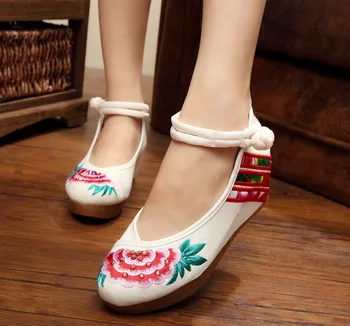 Dragon Old Beijing Embroidered Women Shoes Mary Jane Flat Heel Denim Chinese Style Casual Cloth Plus Size 5colors Shoes Woman