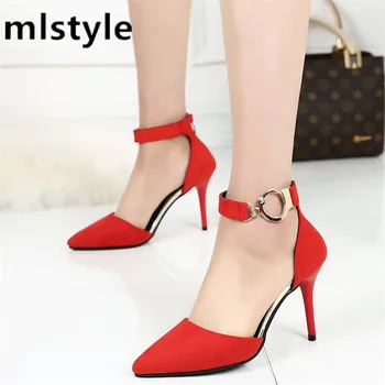 MLSTYLE High heels the new spring/summer 2017 fine words with sexy pointed single shoe buckle joker black shoes Zapatos F0084
