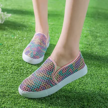 SexeMara Brand New Breathable Air Mesh Fitness Slimming Shoes Women Slip on Platform Network Soft Casual Shoes Wild Flats Woman