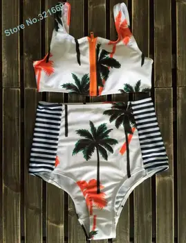 NEW tank tops print high waist bikini zipper bikini print swimwear print high waist swimsuit tank tops zipper bathing suit