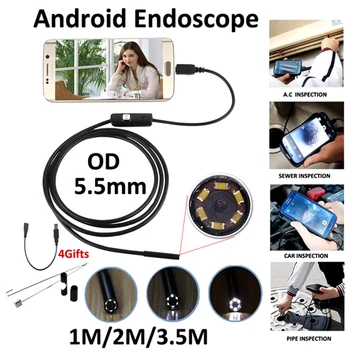 Armgroup 5.5mm USB Android Endoscope Camera 1M 2M 3.5M Waterproof Snake Inspection OTG Android Endoscopic USB Borescope Camera