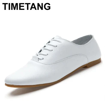 TIMETANG Genuine Leather Oxford Shoes For Women Flats Fashion Women Shoes Moccasins Sapatos Femininos Sapatilhas Zapatos Mujer