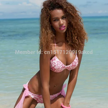 Push Up Brazilian 2016 New Mesh Lace M-XL Pink Bathing Suits Low Waist Swimsuit Biquini Women Swimwear Sexy Bikini Set