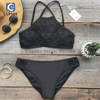 Cupshe Hello Sunshine Lace Splicing Bikini Set Summer Sexy Swimsuit Ladies Beach Bathing Suit swimwear