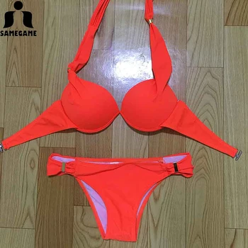 Push Up Bikini Brazilian 2017 Hot Bandeau Top Neon String Bathing Suits Swimsuit Biquini Women Swimwear Sexy Bikini Set