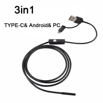 5.5mm 3 in 1 USB Endoscope Camera 5M Soft Wire IP66 Waterproof Snake Tube Inspection Android OTG Type-C USB Borescope Camera
