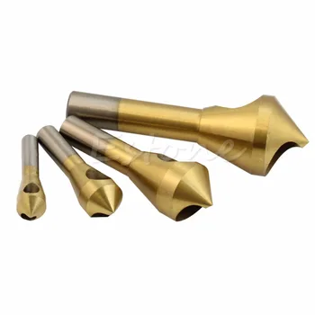 4pcs/Set Chamfer Countersink Deburring Drill Bit Set Crosshole Cutting Metal Tool Gold