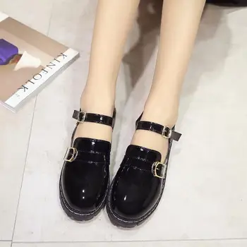Harajuku Platform Creepers 2017 British Retro Buckle Strap Muffin Leather Shoes Woman Casual Hollow Oxford Flats Women Loafers
