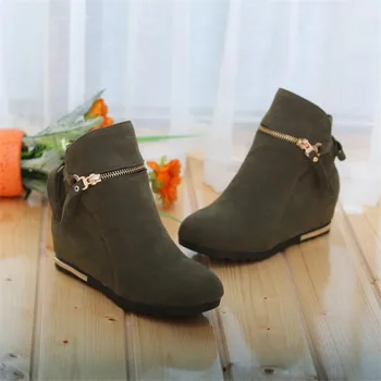 LIN KING Warm Plush Cotton Women Winter Boots Sweet Suede Zipper Ankle Shoes Fashion Height Increase Short Boots Single Shoes